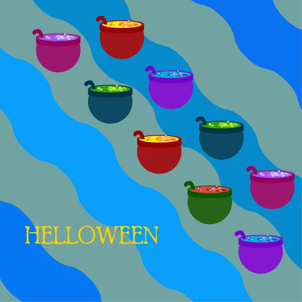 Macetas Halloween Con Fondo Vector Noche Poción — Archivo Imágenes Vectoriales