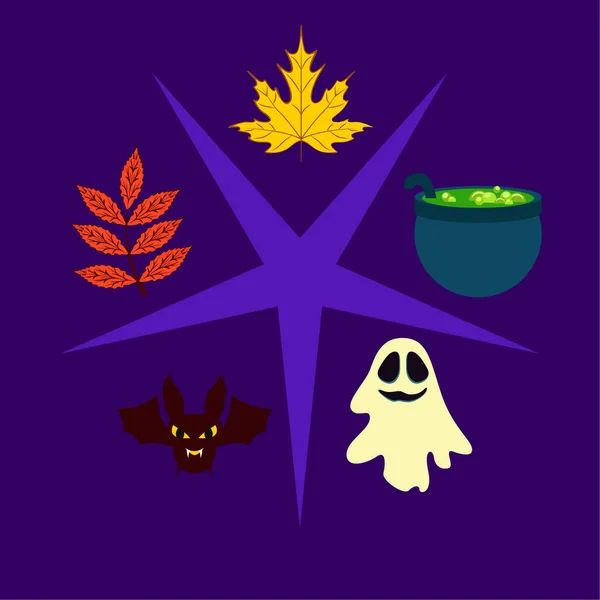 万圣节秋季背景与叶子 幽灵向量背景 — 图库矢量图片