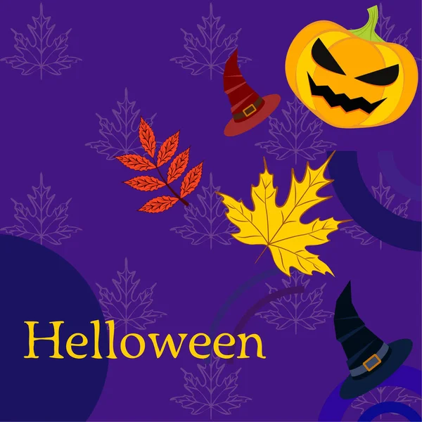 Halloween Herbst Kürbis Und Gefallene Blätter Hüte Vektor Hintergrund — Stockvektor
