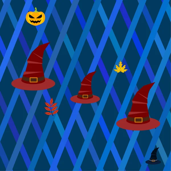 Хэллоуин Осенний Фон Тыквой Опавшие Листья Шляпы — стоковый вектор