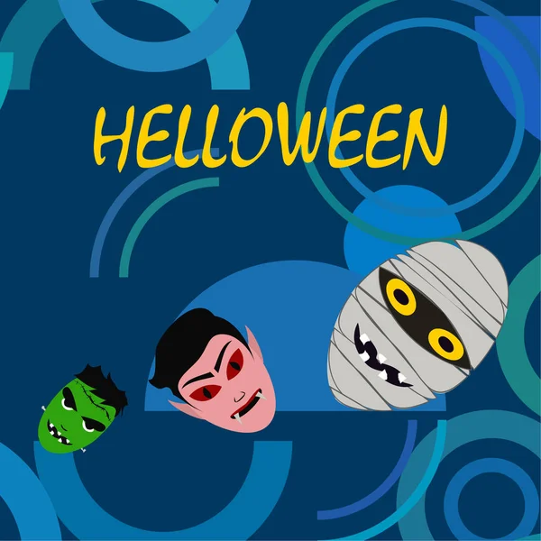 Halloween Blue Background Monsters Vector Illustration — Stock Vector