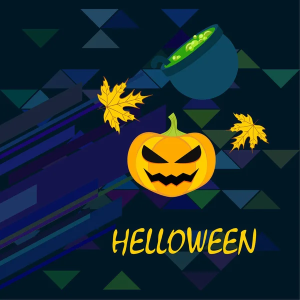 Halloween Hösten Pumpa Nedfallna Löv Häxa Cauldron Vector Bakgrund — Stock vektor