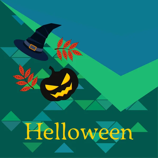 Halloween Herbst Kürbis Und Gefallene Blätter Hut Vektor Hintergrund — Stockvektor