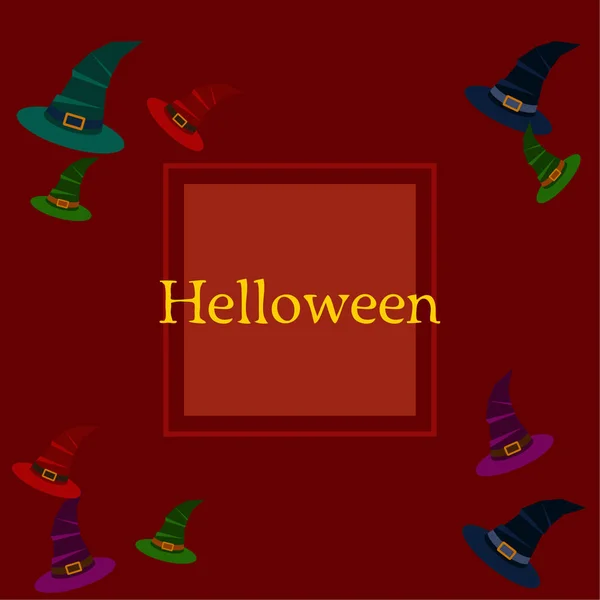 Halloween Fundo Com Chapéus Bruxa Fundo Vermelho — Vetor de Stock