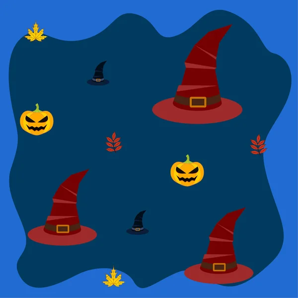 Halloween Herbst Hintergrund Mit Kürbissen Gefallenen Blättern Hüten — Stockvektor