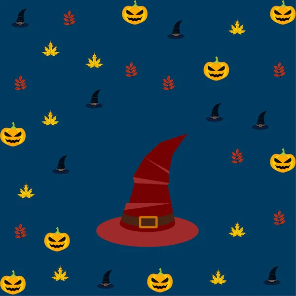 ハロウィーンのカボチャ 落ち葉 帽子秋背景 — ストックベクタ