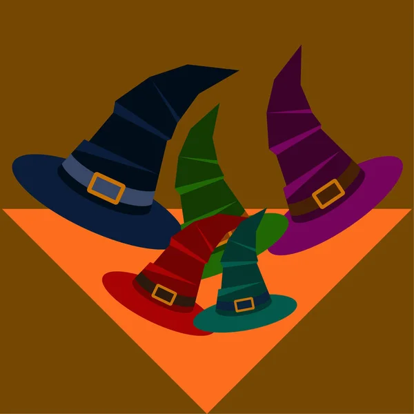 Halloween Vector Fondo Con Sombreros Bruja — Archivo Imágenes Vectoriales