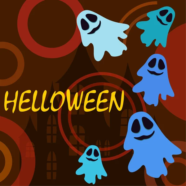 Ilustração Halloween Com Fantasmas Fundo Vetorial —  Vetores de Stock