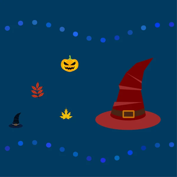 Halloween Herbst Hintergrund Mit Kürbis Gefallenen Blättern Hüten — Stockvektor