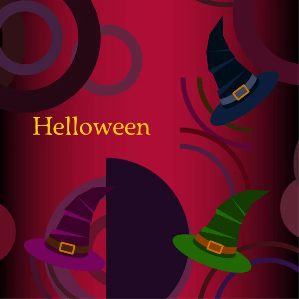 Halloween Achtergrond Met Heks Hoeden Rode Achtergrond — Stockvector