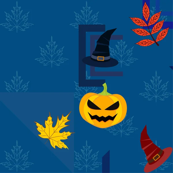 Őszi Halloween Tök Lehullott Levelek Kalap Vektor Háttér — Stock Vector