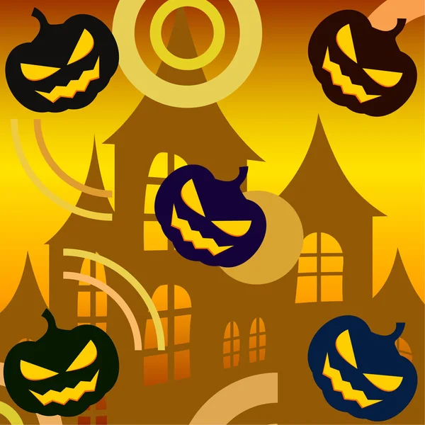 Halloween Bakgrund Med Hus Och Pumpor Vektorillustration — Stock vektor