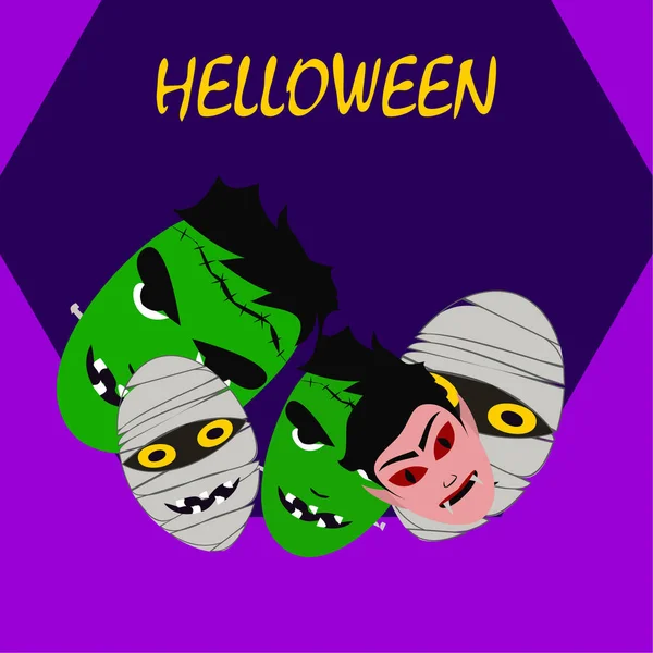 Halloween Monsters Vectorillustratie Kaart — Stockvector