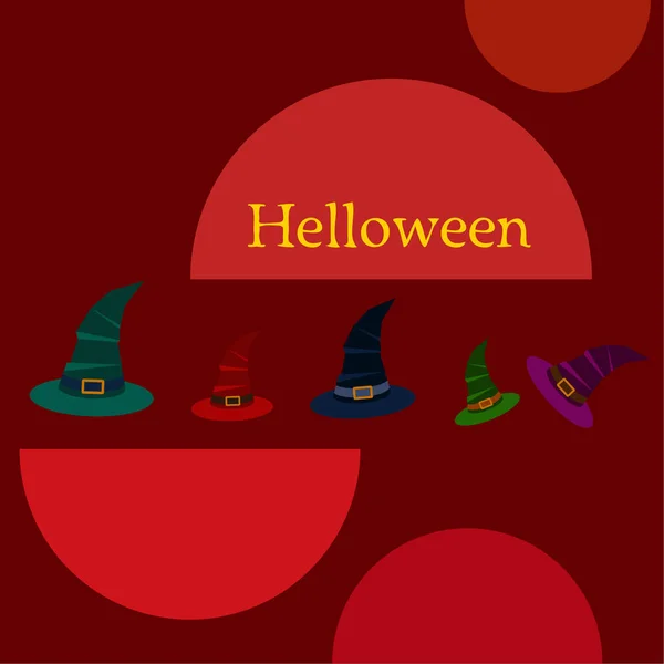 Fondo Halloween Con Sombreros Bruja Sobre Fondo Rojo — Archivo Imágenes Vectoriales