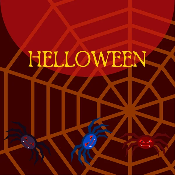 Ilustração Halloween Fundo Vetorial Com Aranhas — Vetor de Stock