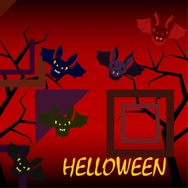 Murciélagos Halloween Sobre Fondo Rojo Cartel Halloween Ilustración Vectorial — Archivo Imágenes Vectoriales