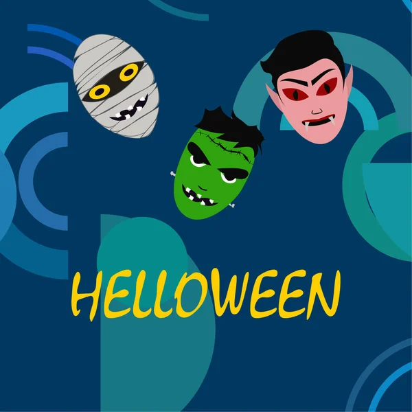 Halloween Sfondo Blu Con Mostri Illustrazione Vettoriale — Vettoriale Stock