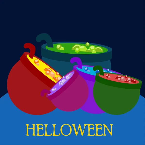 Macetas Halloween Con Poción Fondo Vectorial — Archivo Imágenes Vectoriales