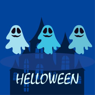 Hayaletlerle cadılar bayramı arkaplanı, vektör illüstrasyonu 