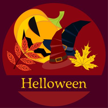 Cadılar Bayramı sonbahar kabak, düşen yapraklar, jant kapağı arka plan vektör