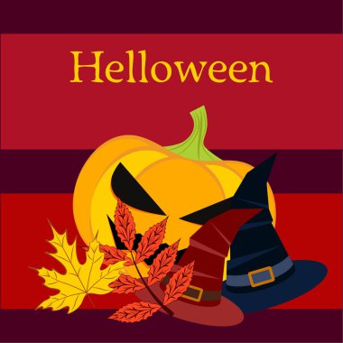 Cadılar Bayramı sonbahar kabak, düşen yapraklar, jant kapağı arka plan vektör