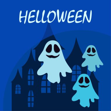 Hayaletlerle cadılar bayramı arkaplanı, vektör illüstrasyonu 