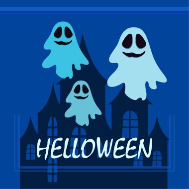 Hayaletlerle cadılar bayramı arkaplanı, vektör illüstrasyonu 