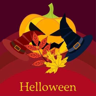 Cadılar Bayramı sonbahar kabak, düşen yapraklar, jant kapağı arka plan vektör