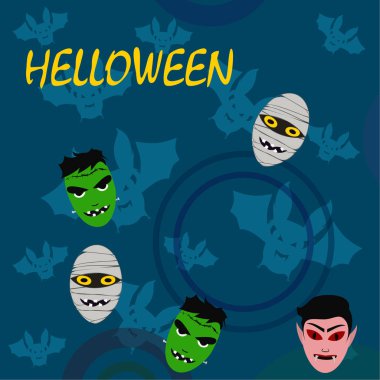 Canavarlar ve yarasalar, vektör Halloween mavi arka plan