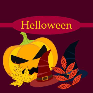 Cadılar Bayramı sonbahar kabak, düşen yapraklar, jant kapağı arka plan vektör