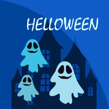 Hayaletlerle cadılar bayramı arkaplanı, vektör illüstrasyonu 