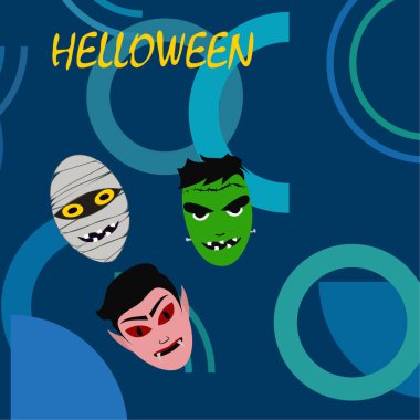 Cadılar Bayramı mavi arka plan ile canavarlar, vektör 