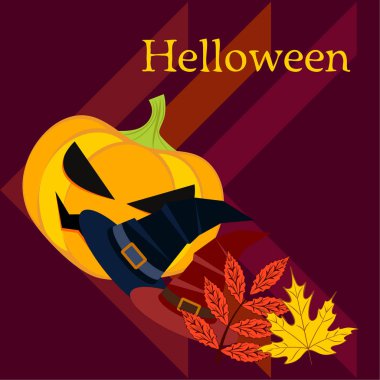 Cadılar Bayramı sonbahar kabak, düşen yapraklar, jant kapağı arka plan vektör