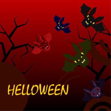 Cadılar Bayramı yarasalar üzerinde kırmızı bir arka plan, Cadılar Bayramı poster, vektör çizim 