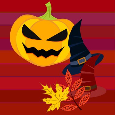 Cadılar Bayramı sonbahar kabak, düşen yapraklar, jant kapağı arka plan vektör