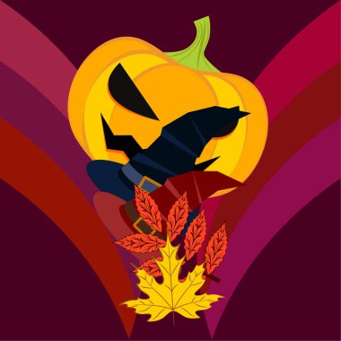 Cadılar Bayramı sonbahar kabak, düşen yapraklar, jant kapağı arka plan vektör