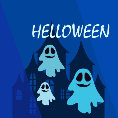 Hayaletlerle cadılar bayramı arkaplanı, vektör illüstrasyonu 