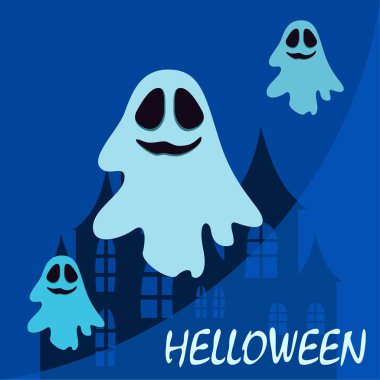 Hayaletlerle cadılar bayramı arkaplanı, vektör illüstrasyonu 