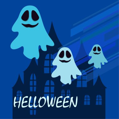 Hayaletlerle cadılar bayramı arkaplanı, vektör illüstrasyonu 