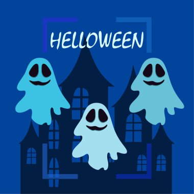 Hayaletlerle cadılar bayramı arkaplanı, vektör illüstrasyonu 