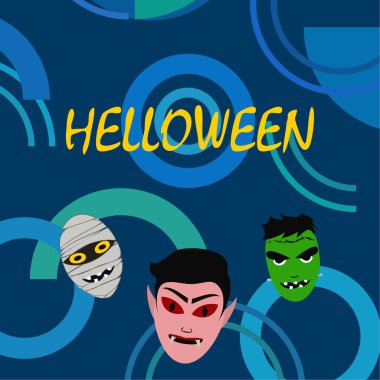 Cadılar Bayramı mavi arka plan ile canavarlar, vektör çizim. 