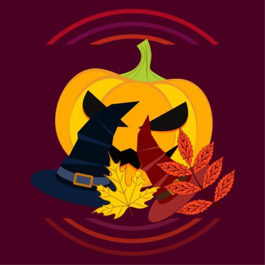 Cadılar Bayramı sonbahar kabak, düşen yapraklar, jant kapağı arka plan vektör