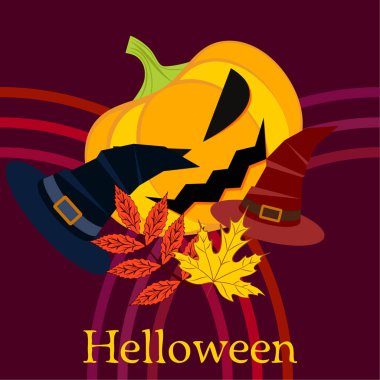 Cadılar Bayramı sonbahar kabak, düşen yapraklar, jant kapağı arka plan vektör