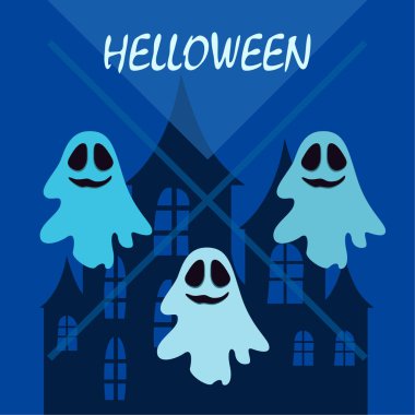 Hayaletlerle cadılar bayramı arkaplanı, vektör illüstrasyonu 