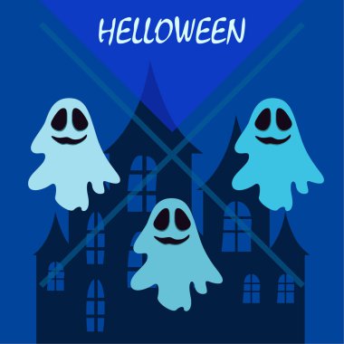 Hayaletlerle cadılar bayramı arkaplanı, vektör illüstrasyonu 