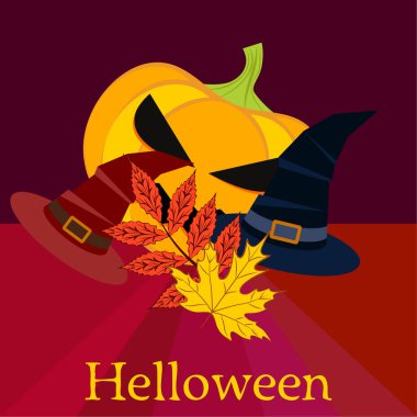 Cadılar Bayramı sonbahar kabak, düşen yapraklar, jant kapağı arka plan vektör