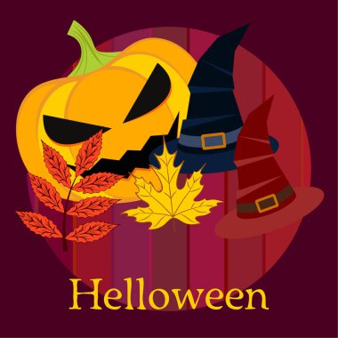 Cadılar Bayramı sonbahar kabak, düşen yapraklar, jant kapağı arka plan vektör