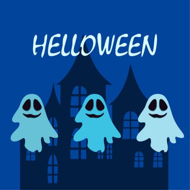 Hayaletlerle cadılar bayramı arkaplanı, vektör illüstrasyonu 