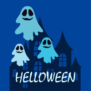 Hayaletlerle cadılar bayramı arkaplanı, vektör illüstrasyonu 