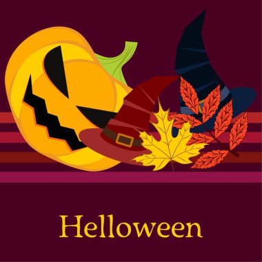 Cadılar Bayramı sonbahar kabak, düşen yapraklar, jant kapağı arka plan vektör